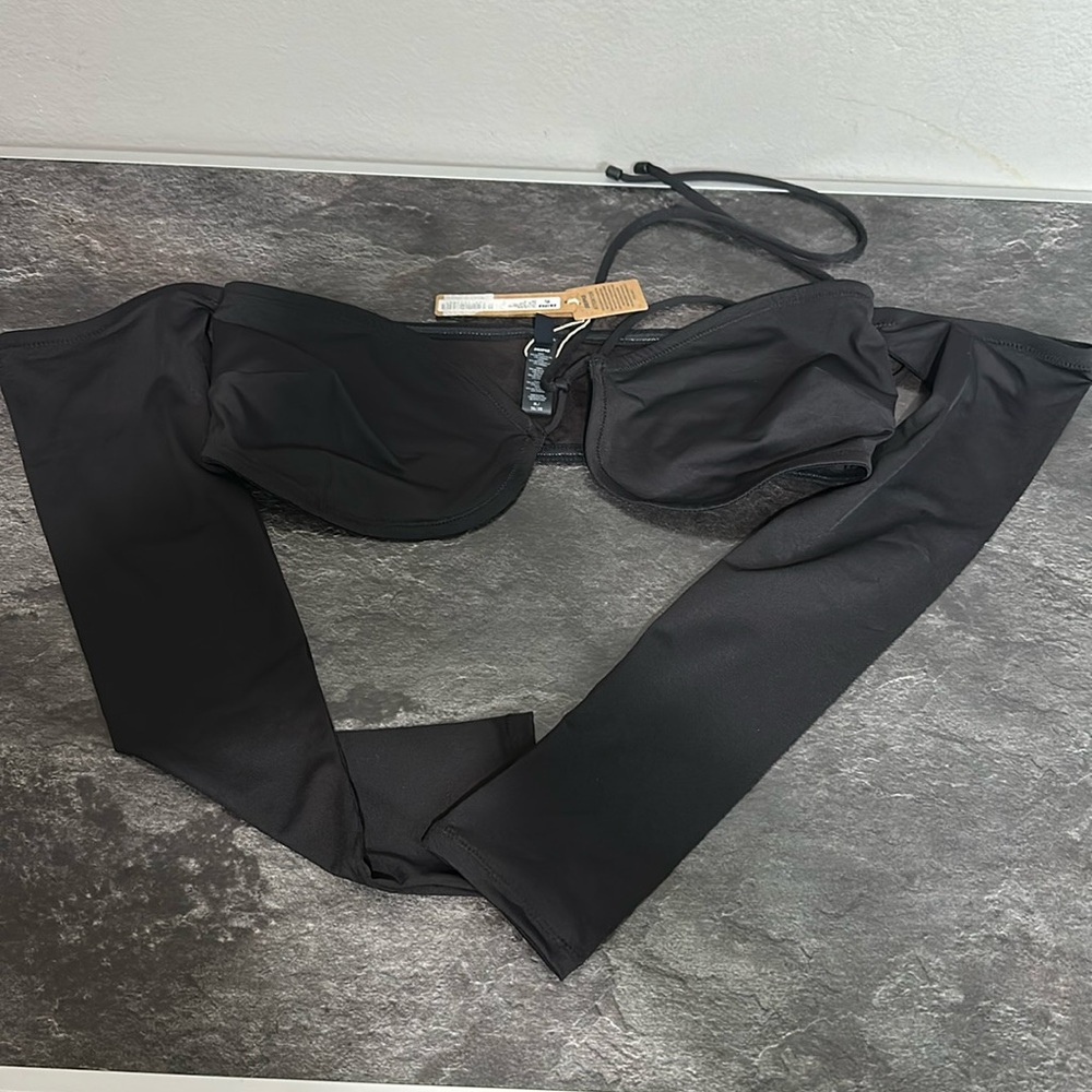 NWT Skims Recycled Swim Long Sleeve Bikini Top in ONYX BLACK Size  XL